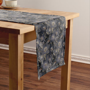 Elegant Navy Blue & Grey Floral - Custom Pattern Medium Table Runner