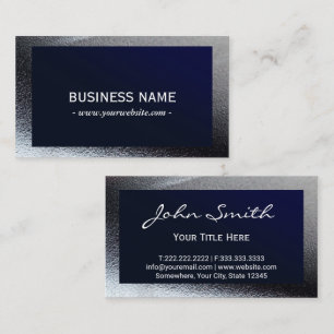 Elegant Navy Blue Grey Metallic Professional Business Card