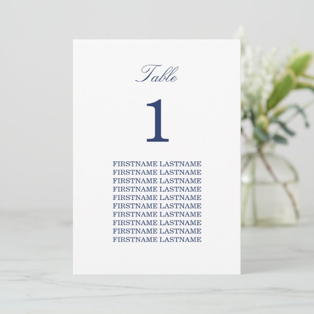 Elegant Navy Blue Guest Names Table Card (Standing Front)