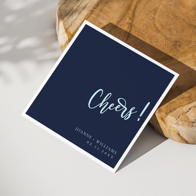 Elegant Navy Blue Hand Lettering Cheers Wedding  Napkin (Personalized Elegant Navy Blue Hand Lettering Cheers Wedding Napkins)