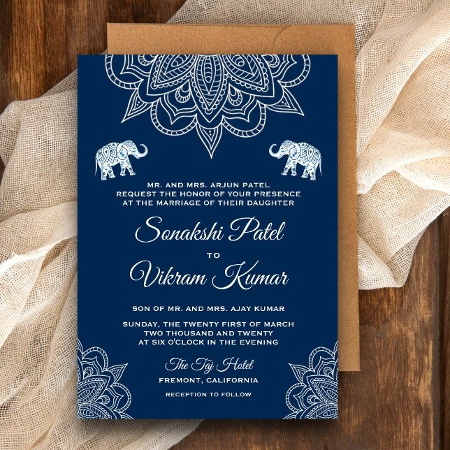 Elegant Navy Blue Henna Indian Wedding Invitation (Creator Uploaded)
