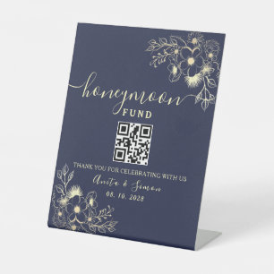 Elegant Navy Blue Honeymoon Fund QR Sign