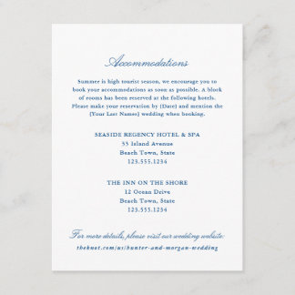 Elegant Navy Blue Hotel Accommodations Enclosure Card