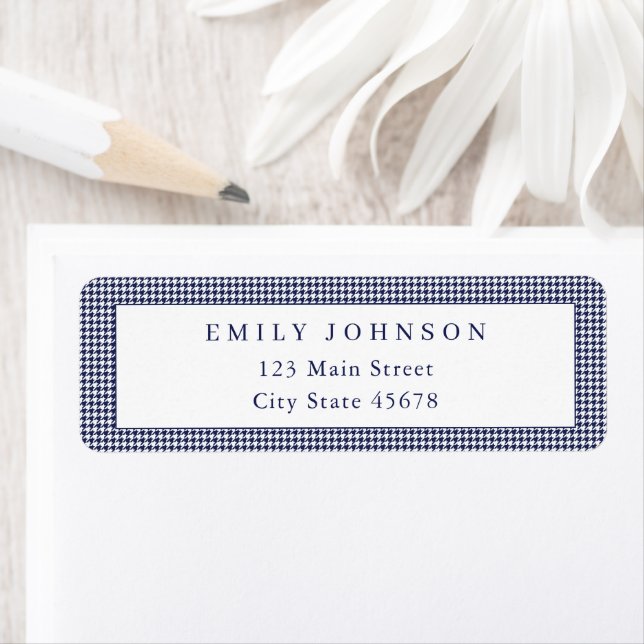 Elegant Navy Blue Houndstooth Return Address (Insitu)