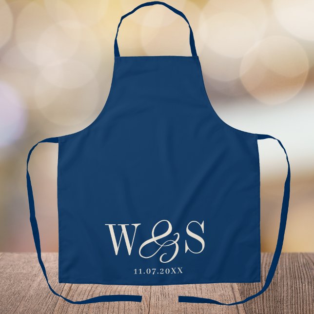 Elegant navy blue initial wedding couples apron (Creator Uploaded)