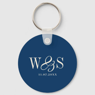 Elegant navy blue initial wedding couples key ring