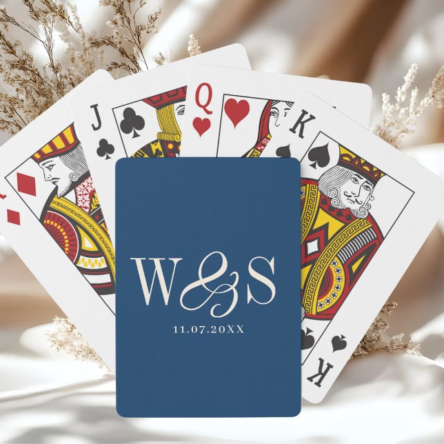Elegant navy blue initial wedding couples playing cards (Creator Uploaded)
