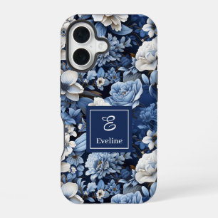 Elegant Navy Blue Ivory Floral Luxury iPhone Case