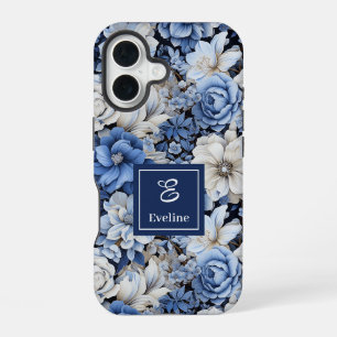 Elegant Navy Blue Ivory Floral Luxury iPhone Case