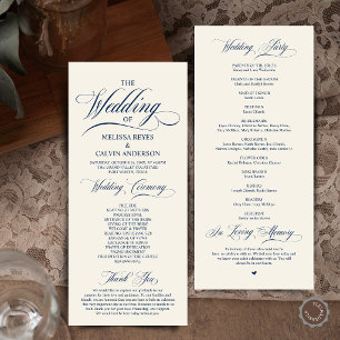 Elegant Navy Blue Ivory Script Wedding Ceremony Programme