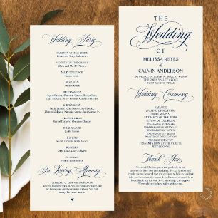 Elegant Navy Blue Ivory Script Wedding Programme