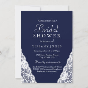 Elegant Navy Blue Lace Wedding Bridal Shower Invitation