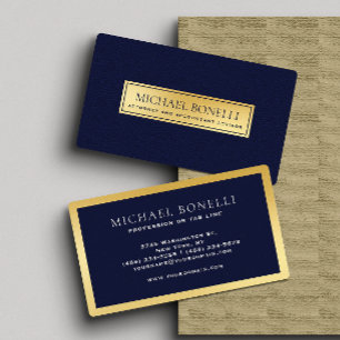 Elegant Navy Blue Leather Gold Label Professional Business Card