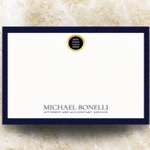 Elegant Navy Blue Leather Gold Round Logo Monogram Card
