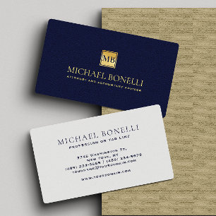 Elegant Navy Blue Leather MONOGRAM Professional Business Card