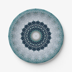 Elegant Navy Blue Mandala Paper Plate