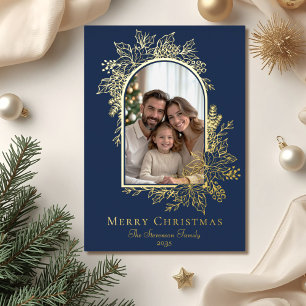 Elegant Navy Blue Merry Christmas Photo