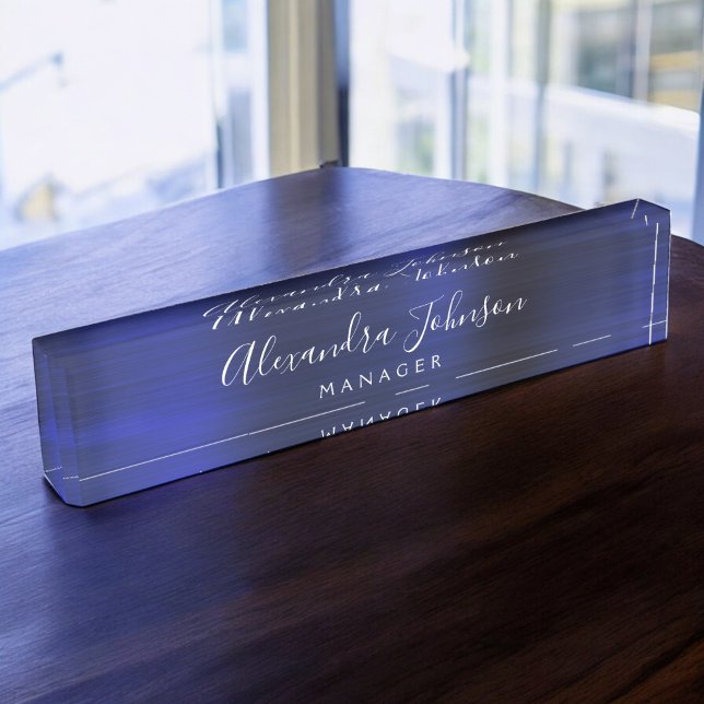 Elegant Navy Blue Metallic Professional Business Nameplate (Creator Uploaded)
