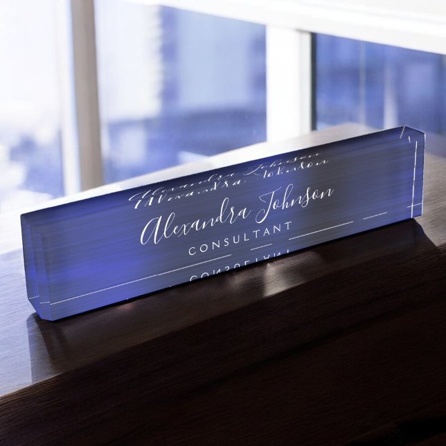 Elegant Navy Blue Metallic Professional Business Nameplate (Creator Uploaded)