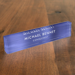 Elegant Navy Blue Metallic Professional Business Nameplate