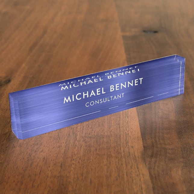 Elegant Navy Blue Metallic Professional Business Nameplate (Side)