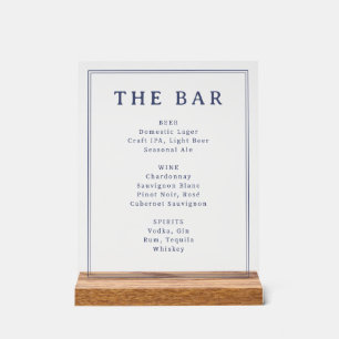Elegant Navy Blue Minimalist Bar Menu Acrylic Sign