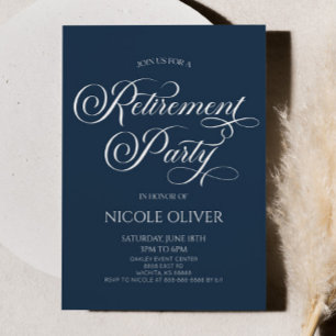 Elegant Navy Blue Minimalist Retirement Party Invitation