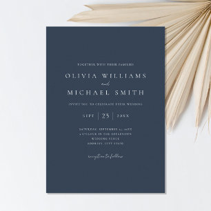 Elegant Navy Blue Minimalist Wedding Invitation