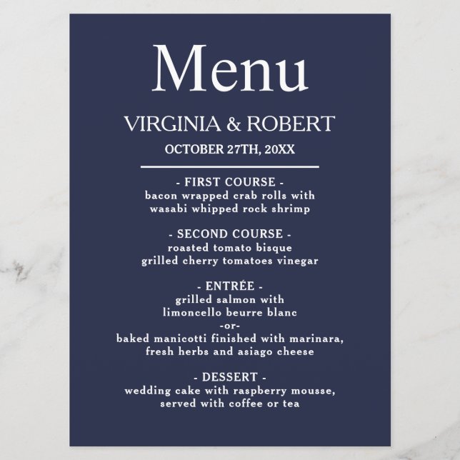 Elegant Navy Blue | Minimalist Wedding Programme (Front)