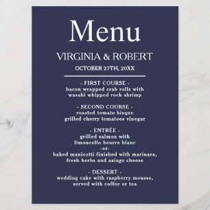 Elegant Navy Blue Minimalist Wedding Programme