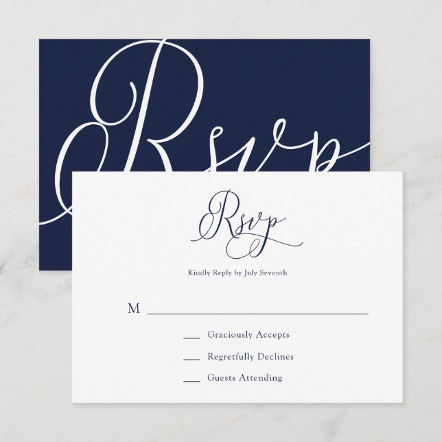 Elegant Navy Blue Minimalist Wedding RSVP Card (Front/Back)