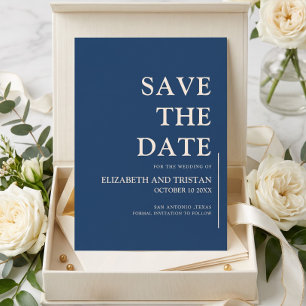 Elegant Navy Blue Minimalist Wedding Save The Date