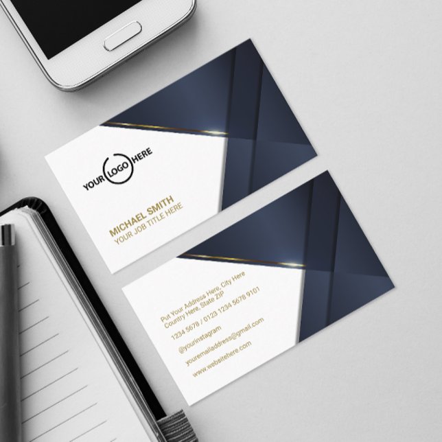 Elegant Navy Blue Modern Gold Line Professional Bu Business Card (Creator Uploaded)