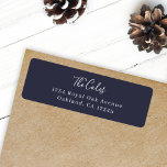 Elegant Navy Blue Modern Minimal Return Address<br><div class="desc">A stylish modern holiday return address label with a handwritten script font for your family name in white with a navy blue feature colour in a 'scandi' scandinavian design style. The name and address can be easily customised for a personal touch. A classic traditional and minimalist design to stand out...</div>