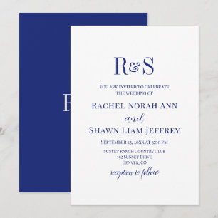 Elegant Navy Blue Modern Monogram Wedding Invitation
