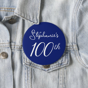 Elegant Navy Blue Monogram 100th Birthday Party 10 Cm Round Badge