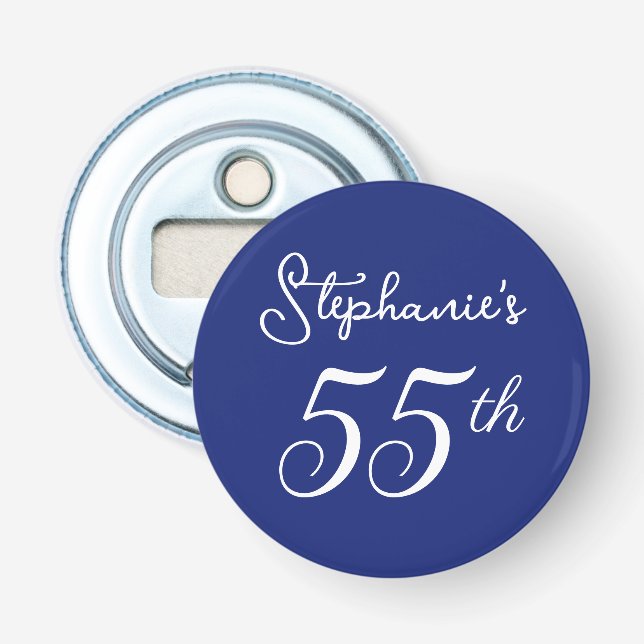 Elegant Navy Blue Monogram 55th Birthday Party Bottle Opener (Front)
