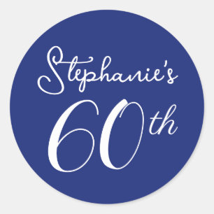 Elegant Navy Blue Monogram 60th Birthday Party Classic Round Sticker
