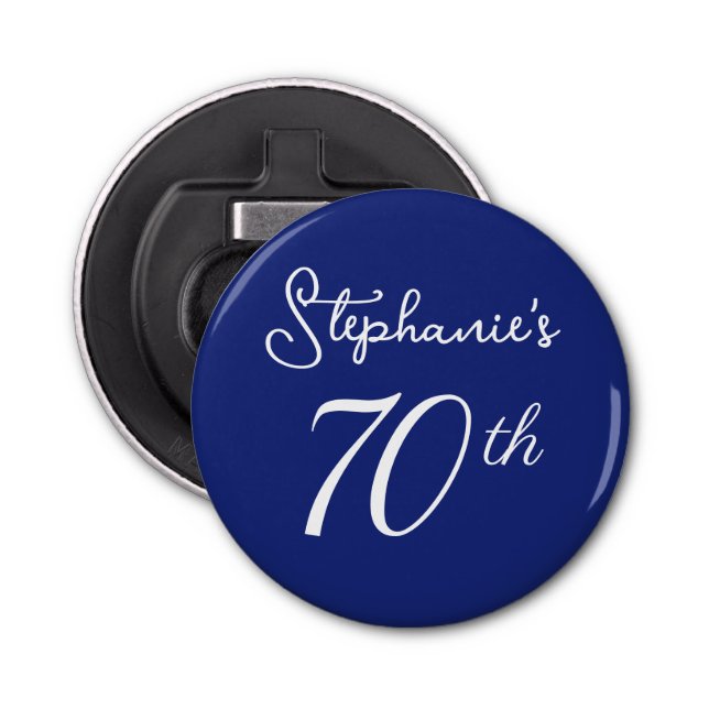 Elegant Navy Blue Monogram 70th Birthday Party Bottle Opener (Front)