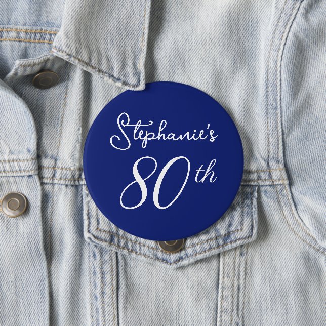 Elegant Navy Blue Monogram 80th Birthday Party 10 Cm Round Badge (In Situ)
