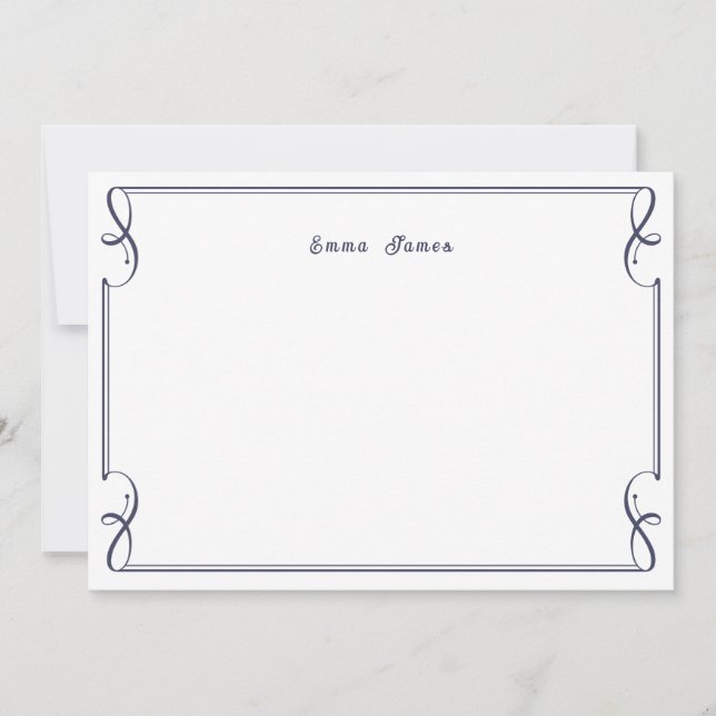 Elegant Navy Blue Monogram Border Personalised Card (Front)