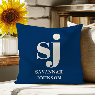 Elegant navy blue monogram initials cushion