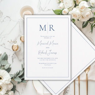 Elegant Navy Blue Monogram Modern Wedding Invitation