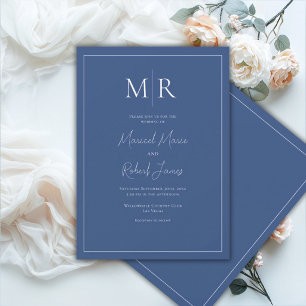 Elegant Navy Blue Monogram Modern Wedding Invitation