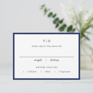 Elegant Navy Blue Monogram Modern Wedding RSVP Card