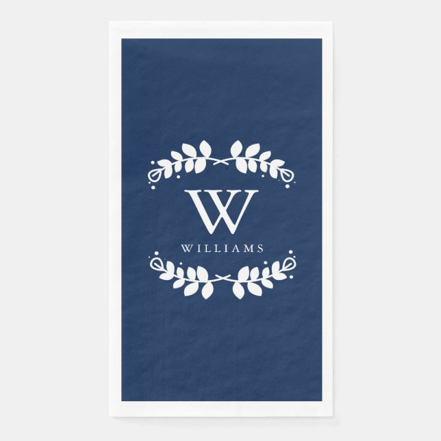 Elegant Navy Blue Monogram Napkin (Front)