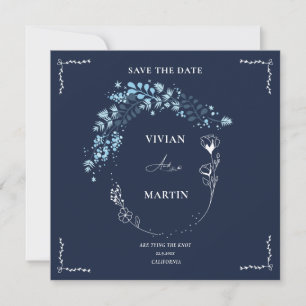 Elegant Navy BLue Monogram Save The Date Invitation