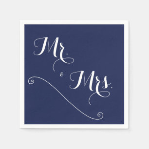 Elegant Navy Blue Mr. and Mrs. Wedding Napkins
