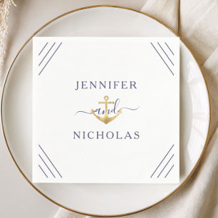 Elegant Navy Blue Nautical Anchor Wedding  Napkin