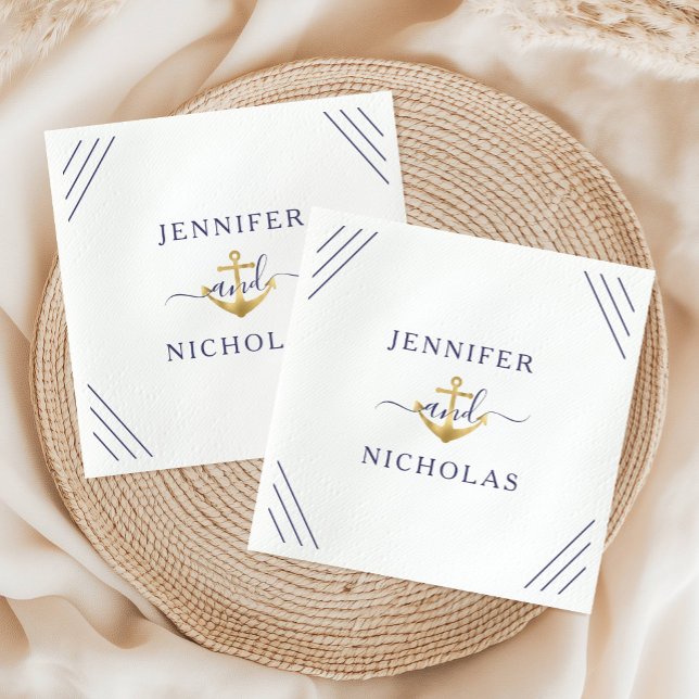 Elegant Navy Blue Nautical Anchor Wedding  Napkin (Elegant Navy Blue Nautical Anchor Wedding Napkins)